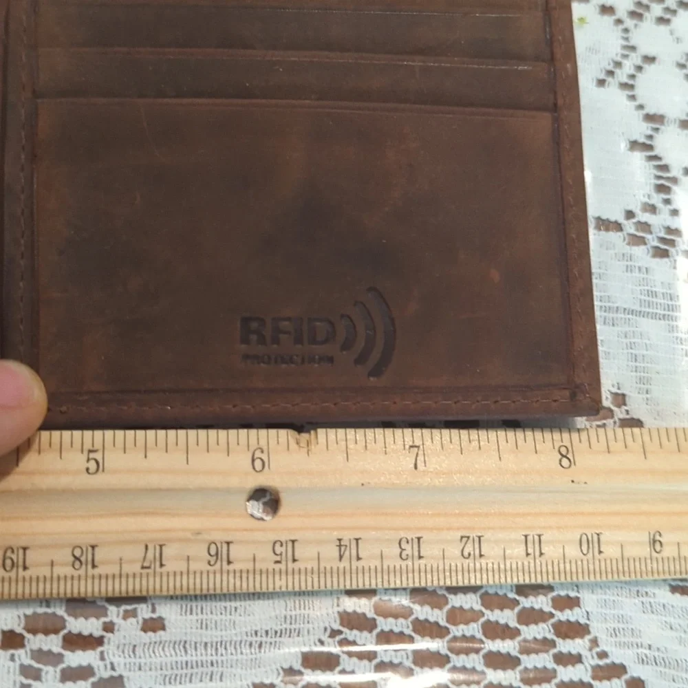 Genuine leather handcrafted wallet RFID protection.